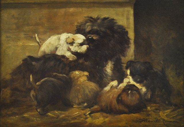 Henriette Ronner-Knip | Honden, olieverf op paneel, 28,0 x 39,5 cm, gesigneerd r.o.