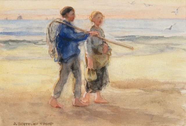 Jan Zoetelief Tromp | Terugkerend van het vissen, aquarel op papier, 18,6 x 26,3 cm, gesigneerd l.o.
