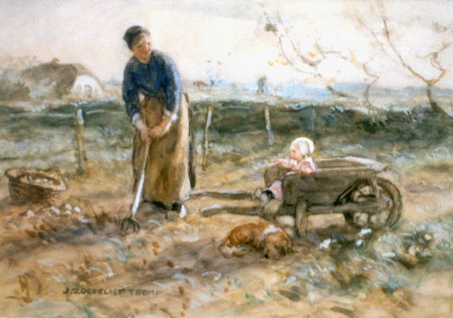 Jan Zoetelief Tromp | Aardappels rooien, aquarel op papier, 27,0 x 37,5 cm, gesigneerd l.o.