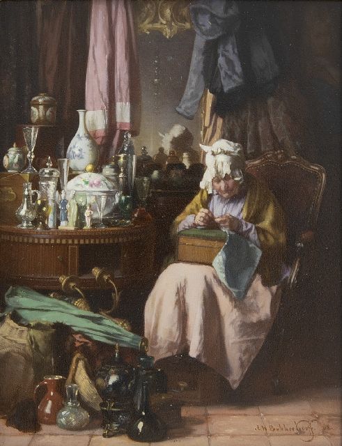Alexander Hugo Bakker Korff | De bric-à-brac verkoopster, olieverf op paneel, 19,0 x 14,7 cm, gesigneerd r.o. en gedateerd '68