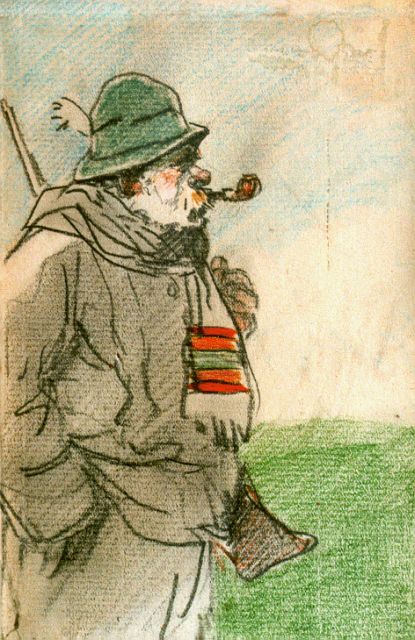 Herman Moerkerk | Op zoek, kleurpotlood op papier, 24,3 x 17,5 cm, gesigneerd l.o.
