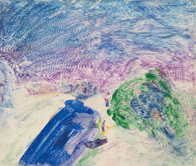 Job Hansen | Dijk - hittegolf, zwemmertjes, benzinerel op paneel, 51,1 x 60,3 cm, gesigneerd l.b. en gedateerd 4 Juli 1931