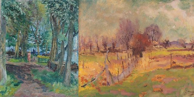 Jan Altink | Langs het Paterswoldsemeer; verso: landschap met knotwilgen, olieverf op doek, 60,9 x 50,8 cm, gesigneerd r.o. en verso en gedateerd '41 en verso '48