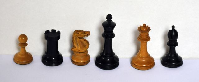 Schaakset, opbergdoos | Schaakset, Staunton pattern, Engels, met mahoniehouten Staunton-doos, palm- en divers, 8,0 x 4,0 cm, 19e eeuw