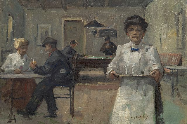 Evert Jan Ligtelijn | Dorpscafé, olieverf op paneel, 36,6 x 54,5 cm, gesigneerd r.o.