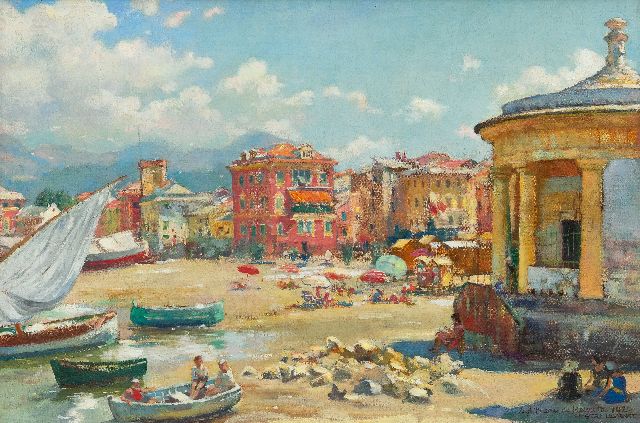 David Abraham Bueno de Mesquita | Het strand van Sestri Levante, olieverf op doek, 28,6 x 42,6 cm, gesigneerd r.o. en gedateerd 'Sestri Levante' 1929