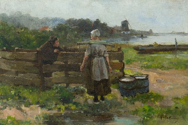 Adriaan de la Rivière | Op vrijersvoeten, olieverf op doek, 39,9 x 59,9 cm, gesigneerd r.o.