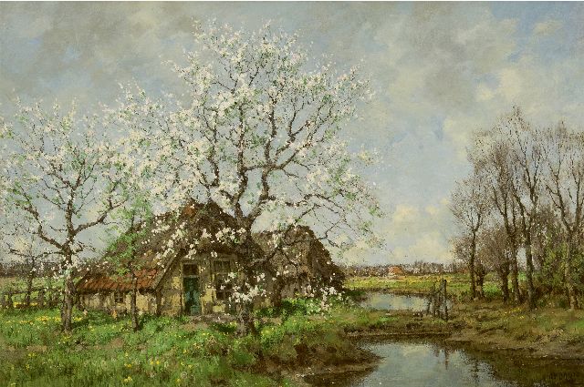Arnold Gorter | Perenbloesem aan de Vordense Beek, olieverf op doek, 85,3 x 125,4 cm, gesigneerd r.o.