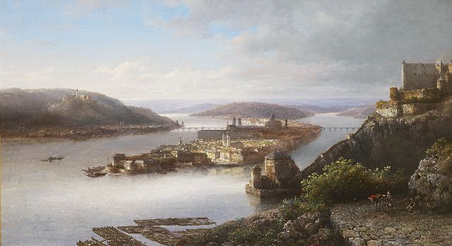 Kasparus Karsen | Gezicht op Passau aan de Donau, olieverf op doek, 56,5 x 100,0 cm, gesigneerd r.v.h.m.