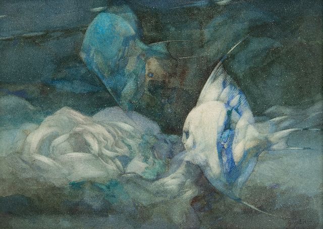 Adriaan van 't Hoff | Maanvissen, aquarel op papier op board, 24,9 x 34,4 cm, gesigneerd r.o.