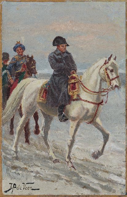 Justus Pieter de Veer | Napoleon Bonaparte op zijn schimmel, olieverf op papier op board, 13,9 x 8,9 cm, gesigneerd l.o. en zonder lijst