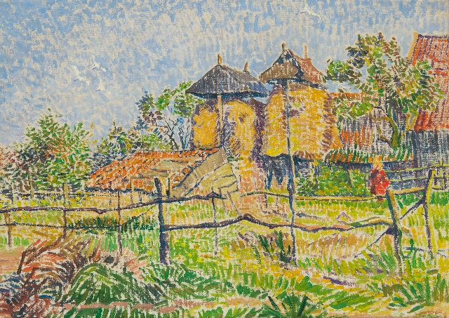 Edith Pijpers | Zonnig boerenerf, olieverf op doek, 36,8 x 51,9 cm