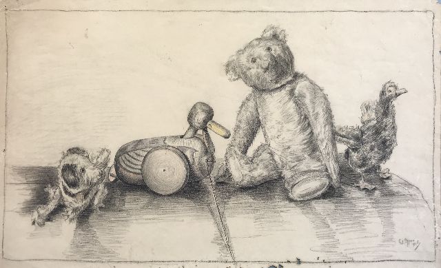 Pijpers E.E.  | Speelgoeddieren, krijt op papier 40,1 x 64,7 cm, gesigneerd r.o. en gedateerd 1906