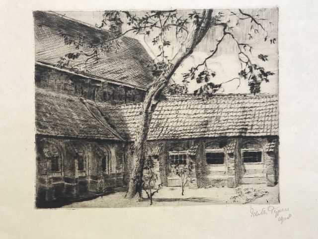 Edith Pijpers | Kloostergang, ets op papier, 11,9 x 14,8 cm, gesigneerd r.o. (in potlood) en gedateerd 1918 (in potlood)