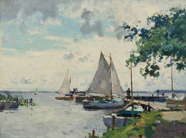 Vreedenburgh C.  | Aanlegsteiger met zeilboten aan de Loosdrechtse Plassen, olieverf op board 34,7 x 46,1 cm, gesigneerd r.o.