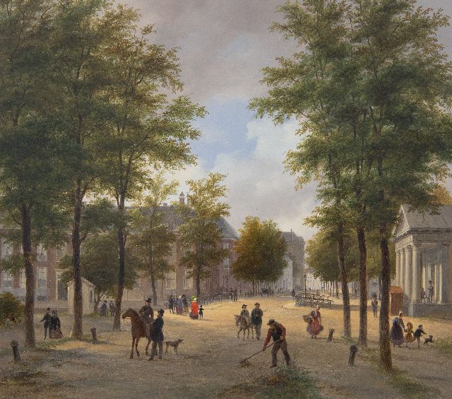 Bart van Hove | Het Korte Voorhout, Den Haag, met het Wachtje bij ’t Malieveld, olieverf op paneel, 28,8 x 32,8 cm, gesigneerd l.o.
