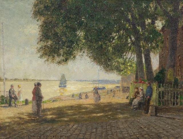 Heinrich Hermanns | Bij de Krantor aan de Rijn in Rees, olieverf op doek, 35,4 x 46,3 cm, gesigneerd l.o. en gedateerd '37