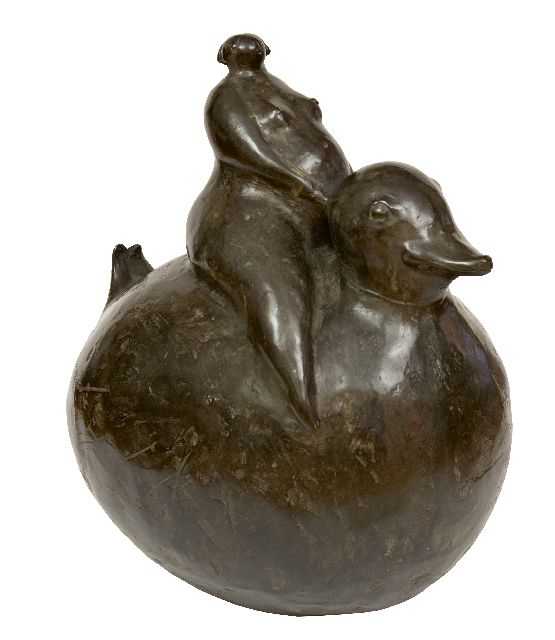 Evert van Hemert | Badeend, gepatineerd brons, 52,0 x 46,0 cm, gesigneerd onder staart met monogram en te dateren 2009
