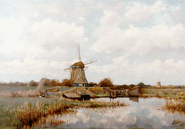 Jan Jans | Molen bij duinen, olieverf op doek, 45,3 x 64,0 cm, gesigneerd r.o. en gedateerd '18