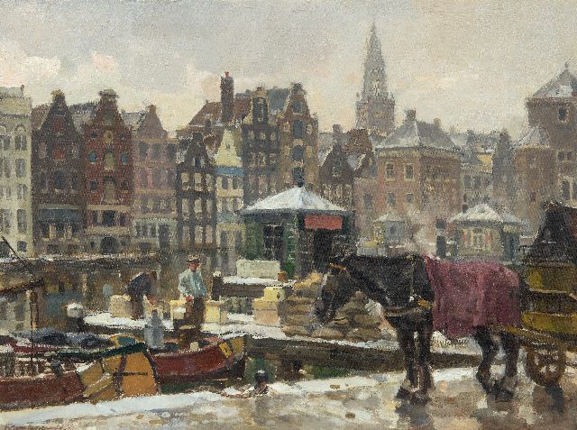 Frans Langeveld | Het Damrak in Amsterdam, olieverf op doek, 61,0 x 81,2 cm, gesigneerd l.o.