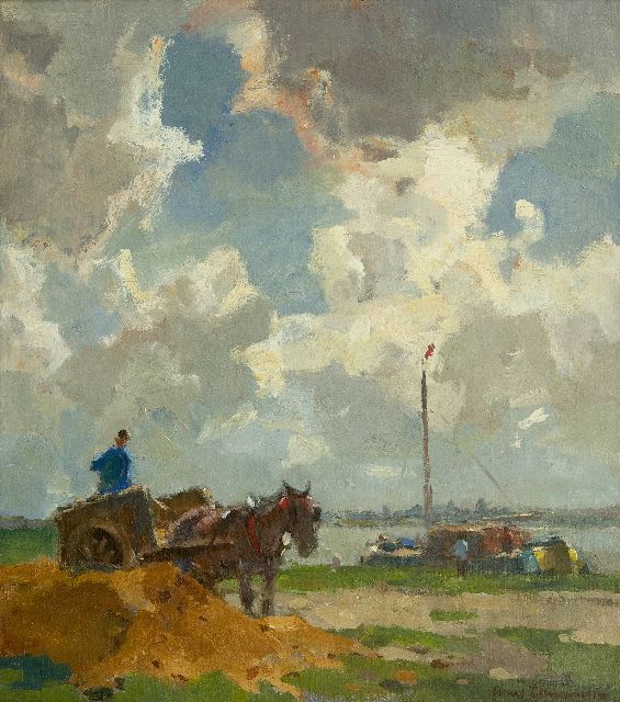 Frans Langeveld | Zandkruier langs de rivier, olieverf op doek, 49,9 x 45,3 cm, gesigneerd r.o.