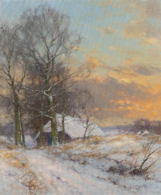 Jan Holtrup | Boerderij aan winterse bosrand in de Achterhoek, olieverf op doek, 60,3 x 49,8 cm, gesigneerd r.o.