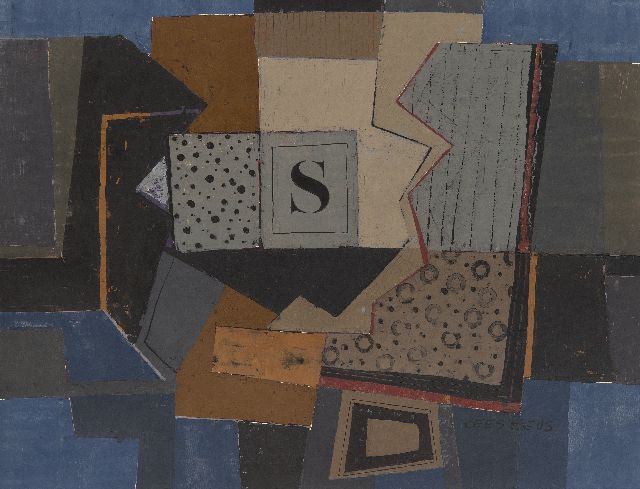 Kees Keus | Compositie, olieverf op papier, 47,0 x 60,7 cm, gesigneerd r.o.