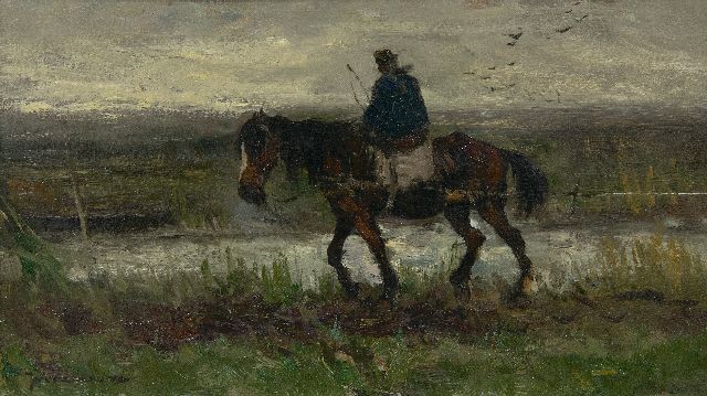 Scherrewitz J.F.C.  | Op het jaagpad, olieverf op papier op paneel 18,5 x 31,6 cm, gesigneerd l.o.