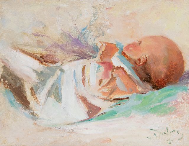 Erasmus Bernhard von Dülmen Krumpelmann | Baby, olieverf op paneel, 18,5 x 23,8 cm, gesigneerd r.o.