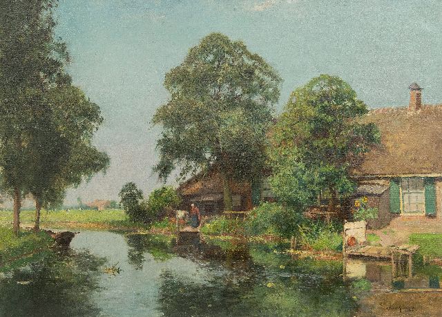 Gerbrand Frederik van Schagen | Boerenerf aan de vaart, olieverf op doek, 65,0 x 89,9 cm, gesigneerd r.o. en zonder lijst