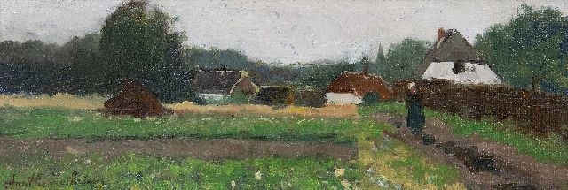 Zethraeus A.W.  | Dorpsgezicht met boerderij, olieverf op doek op board 12,7 x 34,8 cm, gesigneerd l.o.