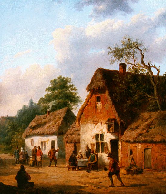 Charles Venneman | Het kegelen, olieverf op paneel, 41,3 x 35,0 cm, gesigneerd r.o.