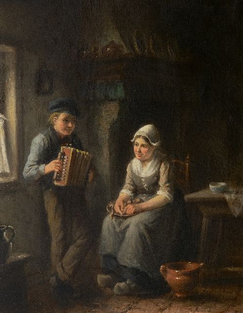 Jan Damschreuder | De jonge accordeonist, olieverf op doek, 47,4 x 37,2 cm, gesigneerd l.o.