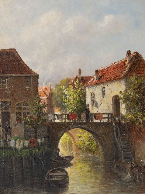 Petrus Gerardus Vertin | De was drogen aan de Dieze, Den Bosch, olieverf op paneel, 24,2 x 18,7 cm, gesigneerd l.o. en gedateerd '84