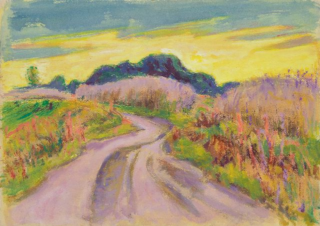 Jan Altink | Landweg met gele lucht; verso: Bospad, gouache op papier, 56,0 x 78,4 cm