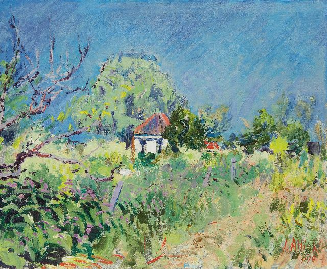 Jan Altink | Blauwborgje; verso: Boerenlandschap met bloemen en met paard in de wei, olieverf op doek, 44,0 x 53,3 cm, gesigneerd r.o. en gedateerd '40