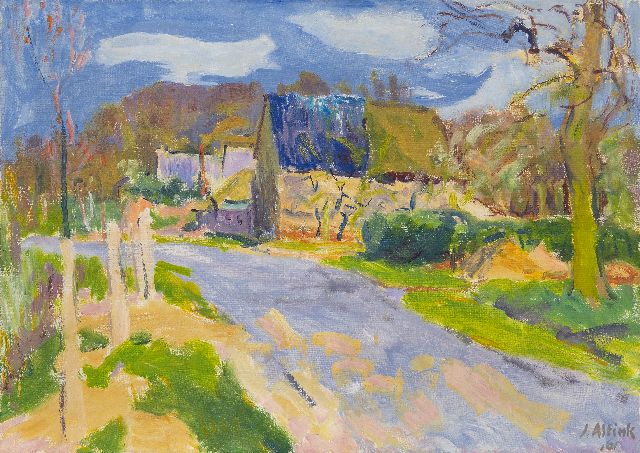 Jan Altink | Weggetje bij Dwingeloo, Drenthe, olieverf op doek, 49,9 x 70,1 cm, gesigneerd r.o. en gedateerd '61