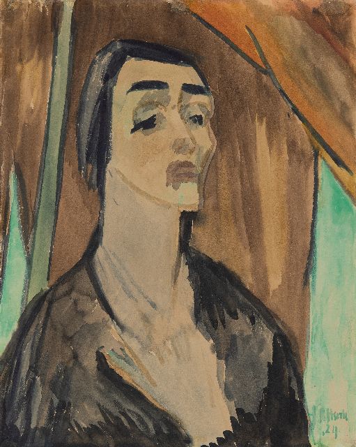 Jan Altink | Portret van Madame Duhamel een gedicht voordragend, inkt en aquarel op papier, 54,6 x 43,3 cm, gesigneerd r.o. en gedateerd '24