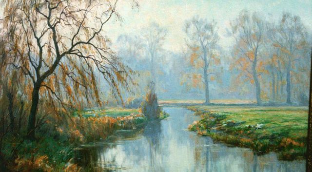 Johan Meijer | Herfstmorgen, olieverf op doek, 61,0 x 100,5 cm, gesigneerd l.o.