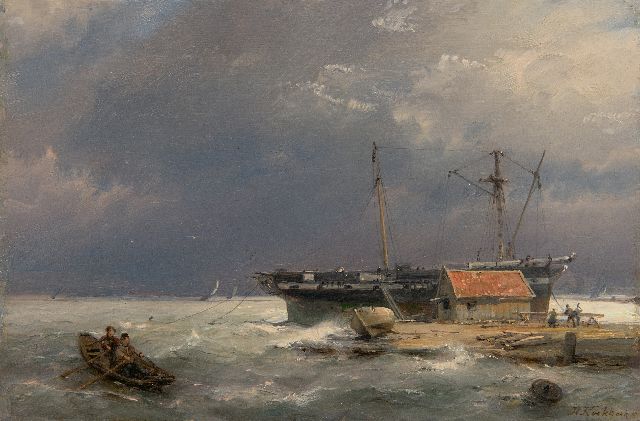 Hermanus Koekkoek | Gezicht op het IJ, nabij Amsterdam, olieverf op paneel, 13,5 x 20,4 cm, gesigneerd r.o. en verso gedateerd 1878  VERKOCHT