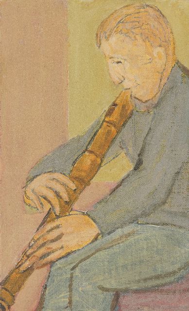 Onbekend | Blokfluitspeler, olieverf op doek op board, 17,9 x 11,0 cm