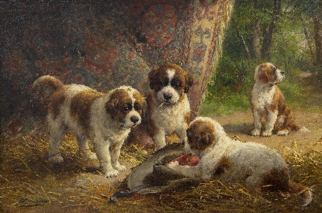 Otto Eerelman | Sint-Bernardpuppy's, olieverf op doek, 60,8 x 90,5 cm, gesigneerd l.o.