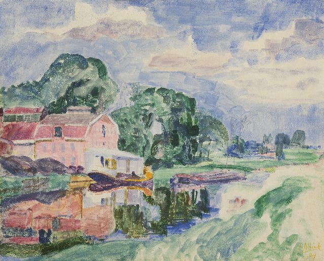 Jan Altink | Aan het Reitdiep, wasverf op doek, 63,2 x 78,3 cm, gesigneerd r.o. en gedateerd '29