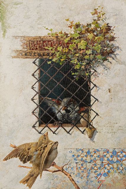 Horacio Lengo y Martinez | Achter de tralies, olieverf op doek, 41,4 x 28,3 cm, gesigneerd r.o.