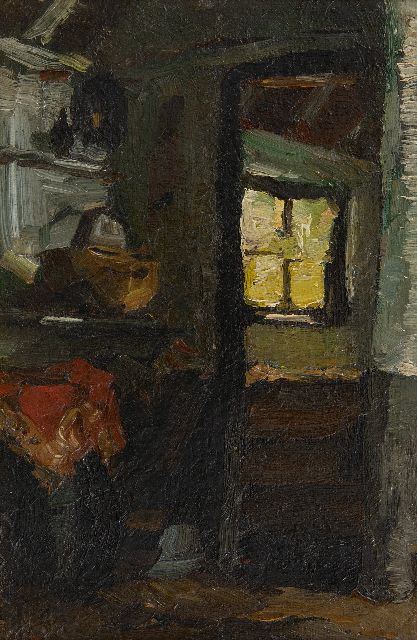 Willem de Zwart | Boereninterieur, olieverf op doek op board, 17,0 x 11,0 cm, gesigneerd l.o. met initialen