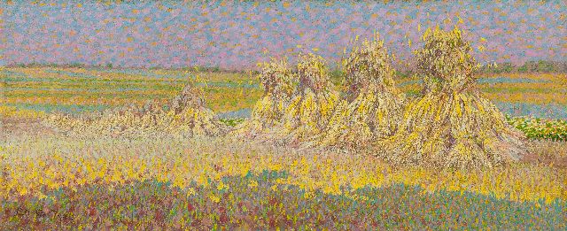 Co Breman | Korenschoven bij Blaricum, olieverf op doek, 22,7 x 54,3 cm, gesigneerd l.o. en gedateerd 1904