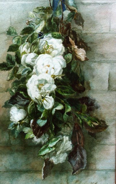 Hendrika Landré-van der Kellen | Stilleven van rozentak, aquarel op papier, 52,0 x 33,0 cm, gesigneerd r.o.