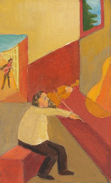 Onbekend | Vioolspeler, olieverf op board, 18,0 x 11,0 cm