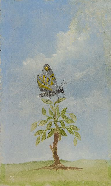 Darius Gunneweg | Vlinder, olieverf op board, 15,1 x 9,0 cm, gesigneerd l.o. met initialen en verso voluit
