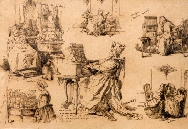 Alexander Hugo Bakker Korff | Dagelijkse bezigheden, pen op papier, 30,0 x 44,0 cm, gesigneerd r.m. en gedateerd 1873